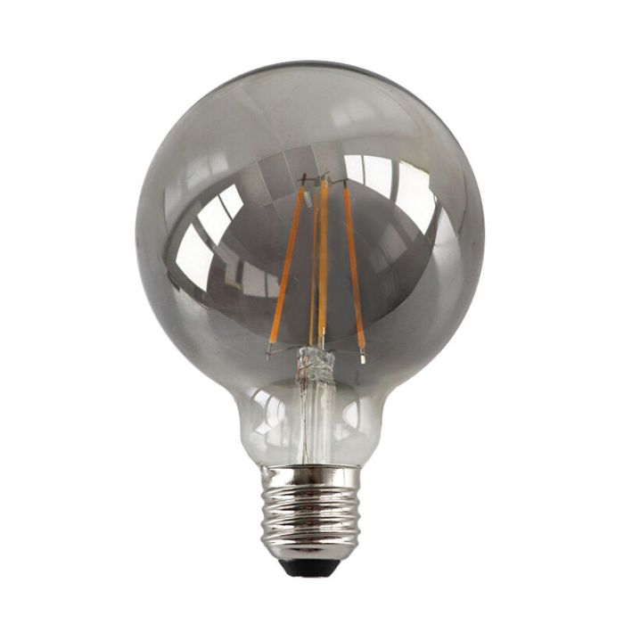 Dimbar Olucia E27 LED lampa, G95, 5w, rökglas, 2200k