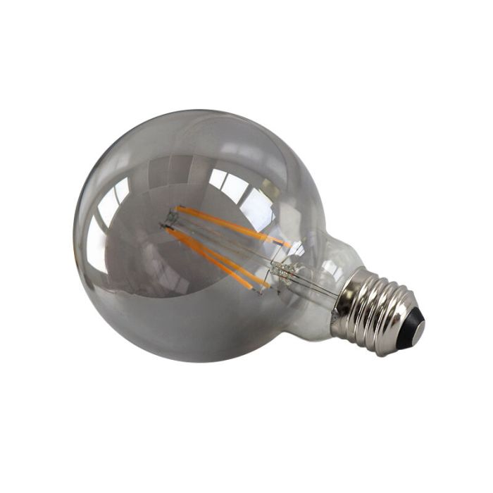 Dimbar Olucia E27 LED lampa, G95, 5w, rökglas, 2200k