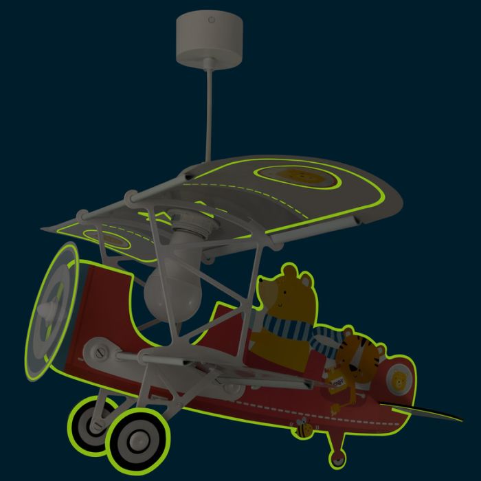 Röd fönsterlampa barn plast, Teddy plane