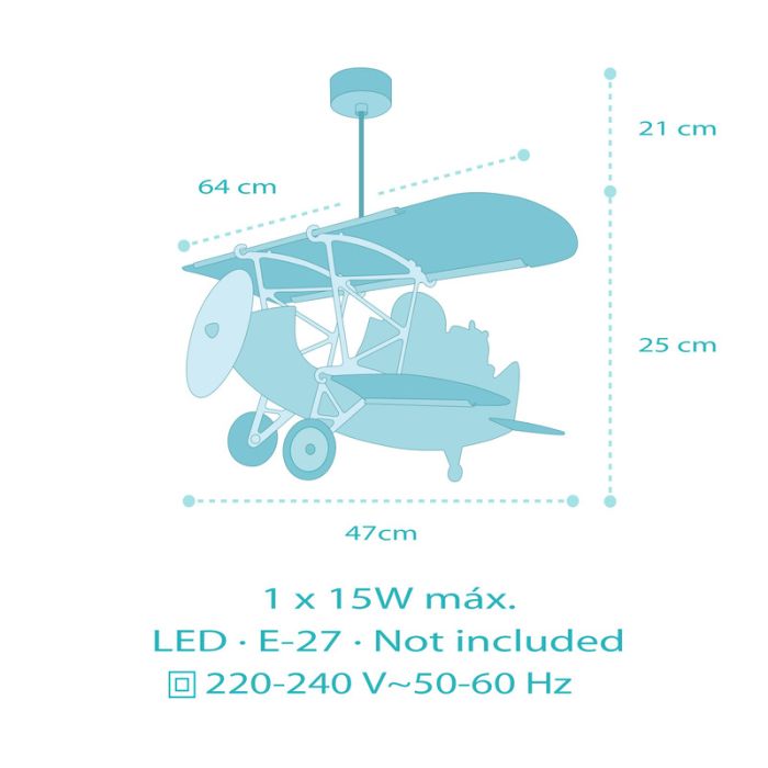 Blå fönsterlampa barn plast, Lion plane
