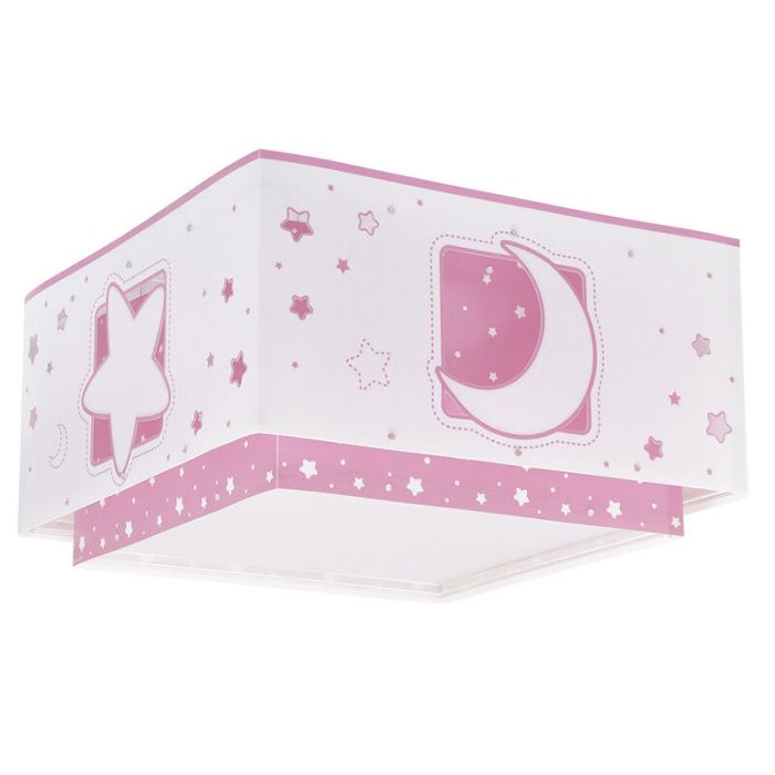 Rosa taklampa barn plast, Moon and stars
