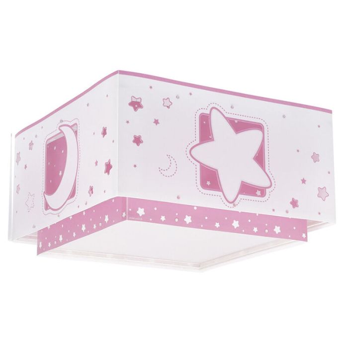Rosa taklampa barn plast, Moon and stars