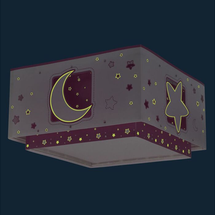 Rosa taklampa barn plast, Moon and stars