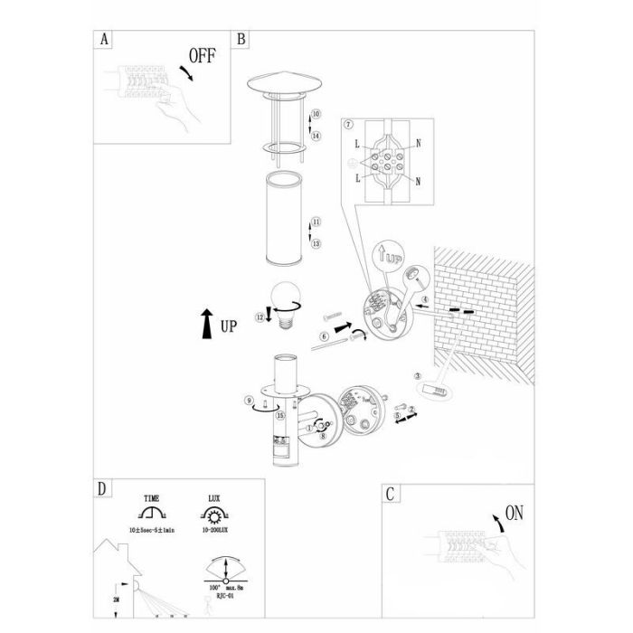 Silver modern utomhus vägglampa med rörelsesensor rostfritt stål, Arabella, IP44