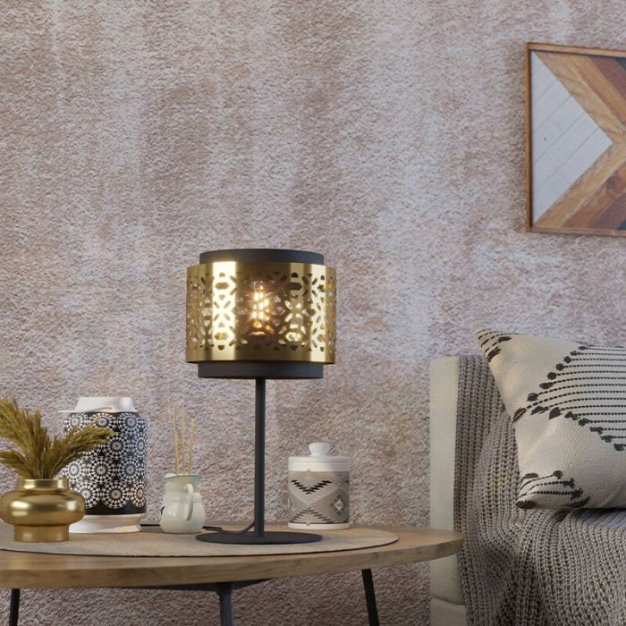 Mässing retro bordslampa stål, Quincy, med brytare