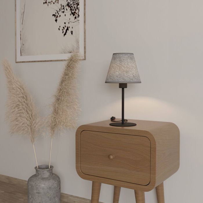 Grå bordslampa tyg, Allan, med brytare
