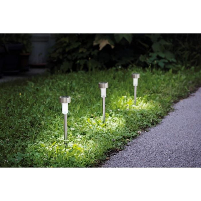 Silver trädgårdsspotlight rostfritt stål, Zora, 0,5W, 3000K LED, IP44, med brytare