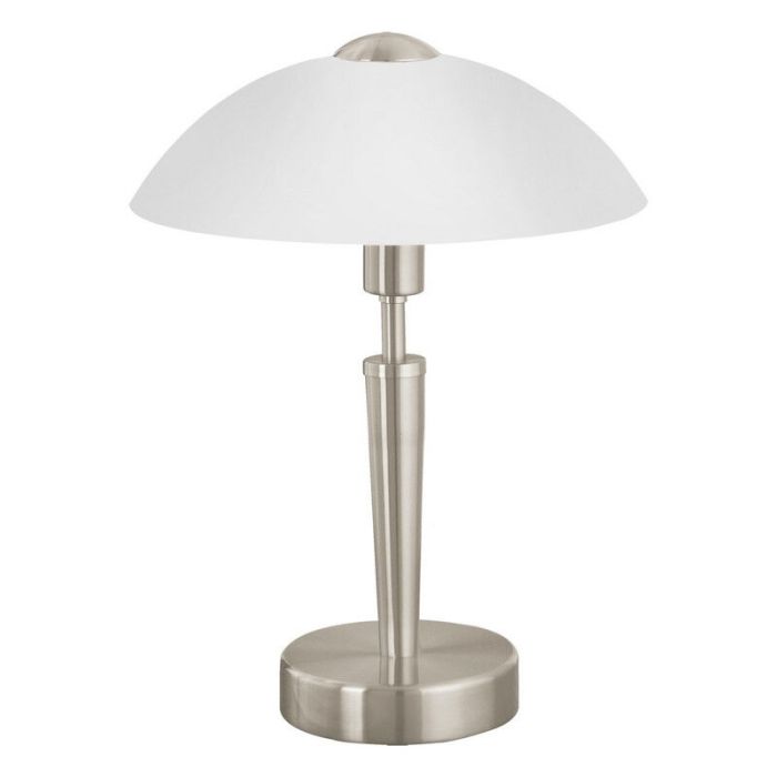 Nickel klassisk bordslampa glas, Miam, med beröringsdimmer