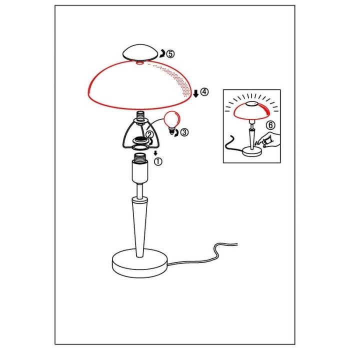 Nickel klassisk bordslampa glas, Miam, med beröringsdimmer