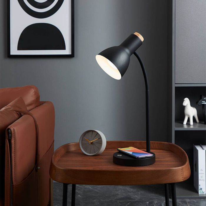 Svart modern bordslampa aluminium, Serena, 5,5W, 3000K LED, med beröringsdimmer
