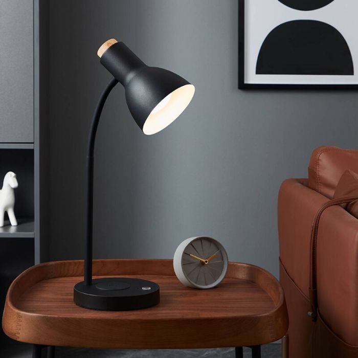Svart modern bordslampa aluminium, Serena, 5,5W, 3000K LED, med beröringsdimmer