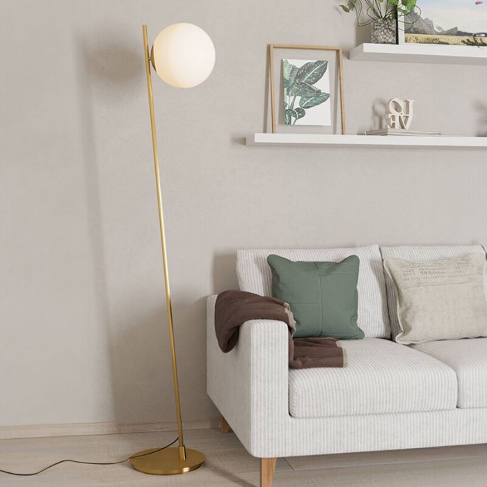 Mässing modern golvlampa glas, Polly, med brytare