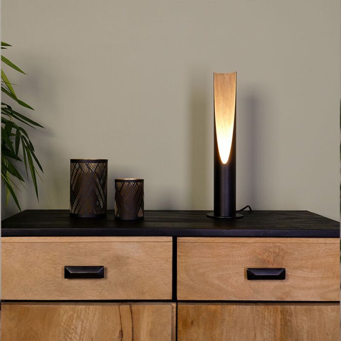Brun modern bordslampa aluminium, Aloysius, med brytare