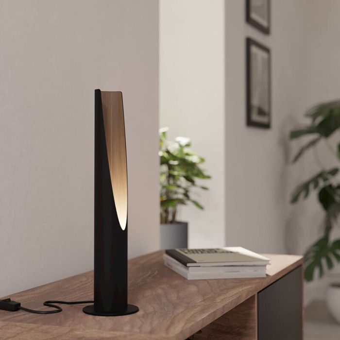 Brun modern bordslampa aluminium, Aloysius, med brytare