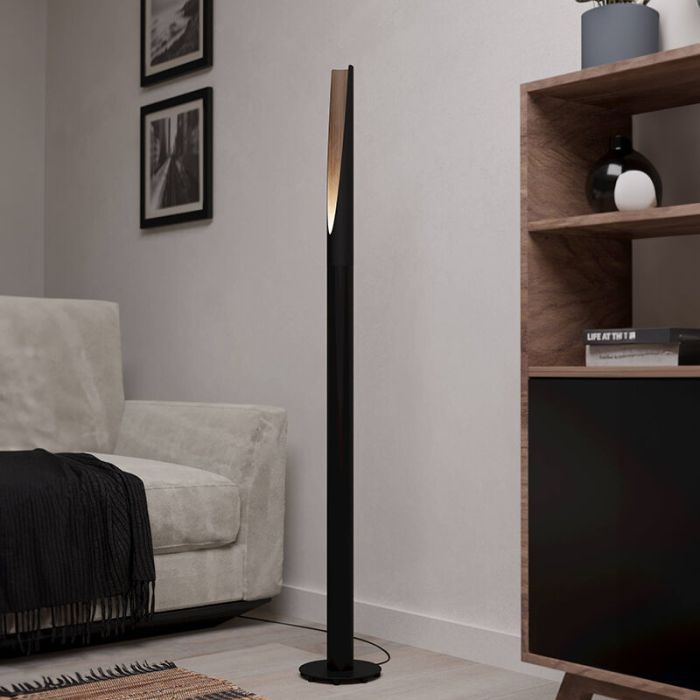 Brun modern golvlampa aluminium, Aloysius, med brytare