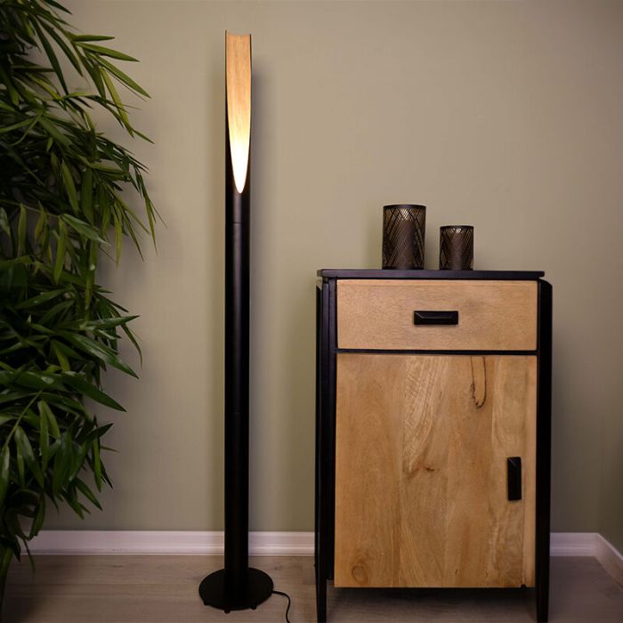 Brun modern golvlampa aluminium, Aloysius, med brytare