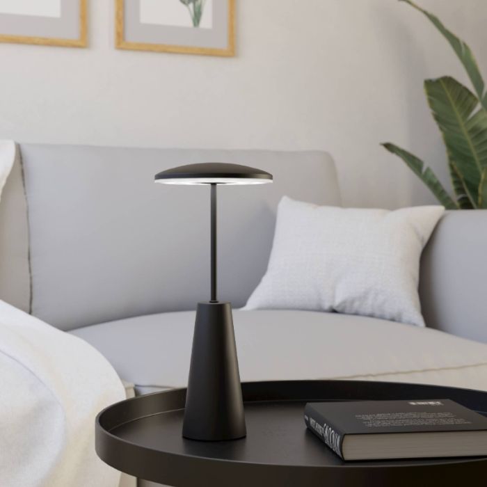 Svart modern bordslampa stål, Ishika, 2,8W, white switch LED, IP54, med beröringsdimmer