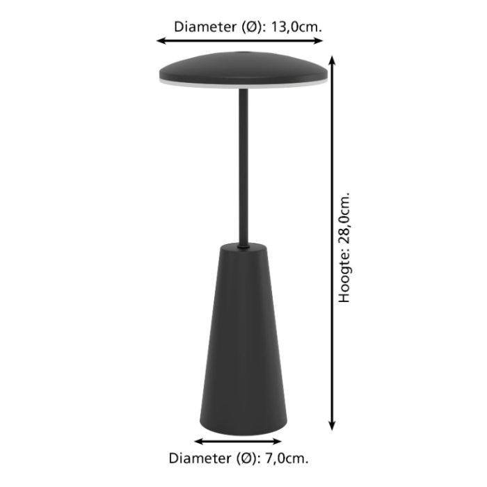 Svart modern bordslampa stål, Ishika, 2,8W, white switch LED, IP54, med beröringsdimmer