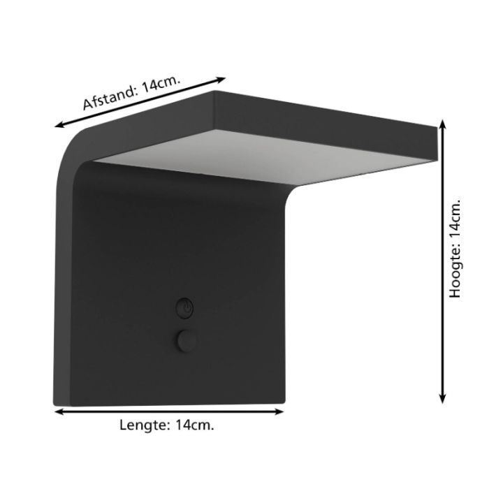 Svart utomhus vägglampa solcell plast, Huseyin, 6,5W, 4000K LED, IP65