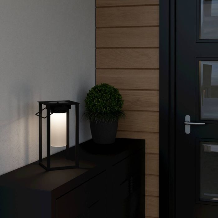 Svart solcell bordslampa utomhus plast, Hillebrand, 3,3W, 4000K LED, IP54, med brytare