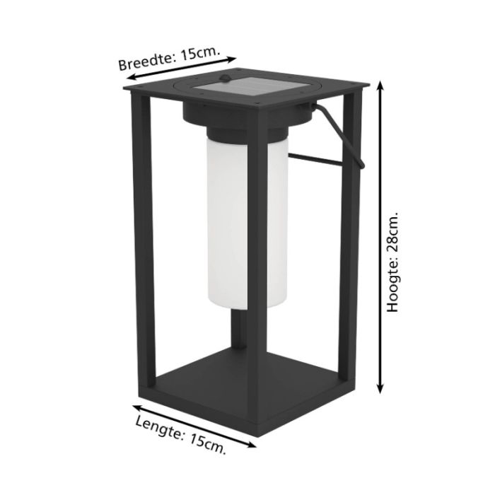 Svart solcell bordslampa utomhus plast, Hillebrand, 3,3W, 4000K LED, IP54, med brytare
