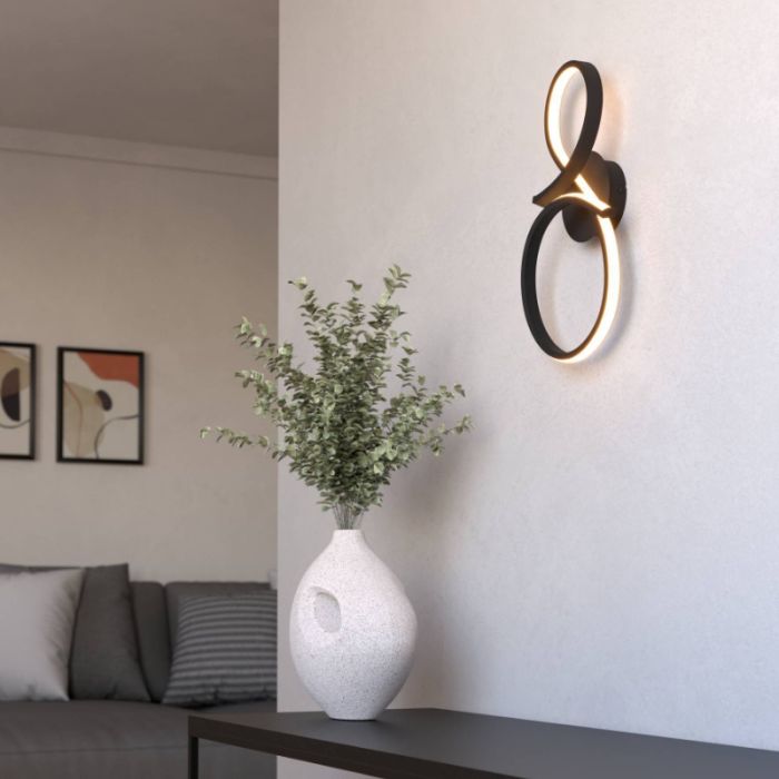 Svart modern vägglampa aluminium, Thekla, 11,4W, 3000K LED
