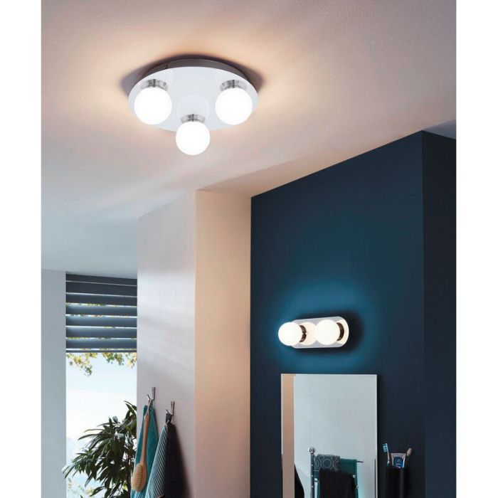 Krom modern taklampa glas, Escha, 3W, 3000K LED, IP44