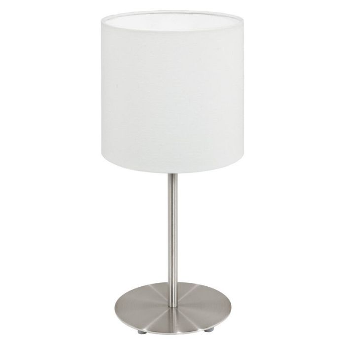 Vit modern bordslampa tyg, Abano, med brytare
