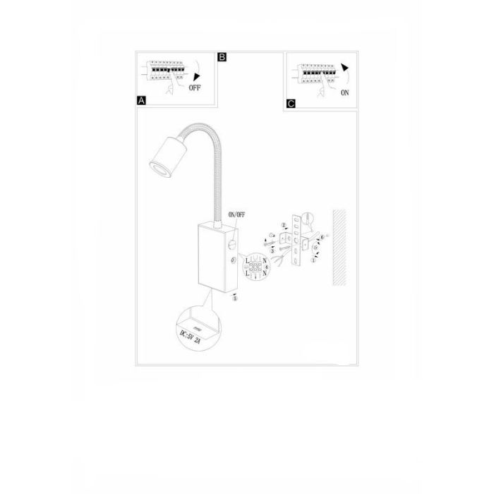 Vit modern vägglampa plast, Cafer, 4W, 3000K LED, med brytare