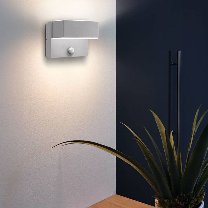 Silver modern utomhus vägglampa med rörelsesensor metall, Jason, IP44