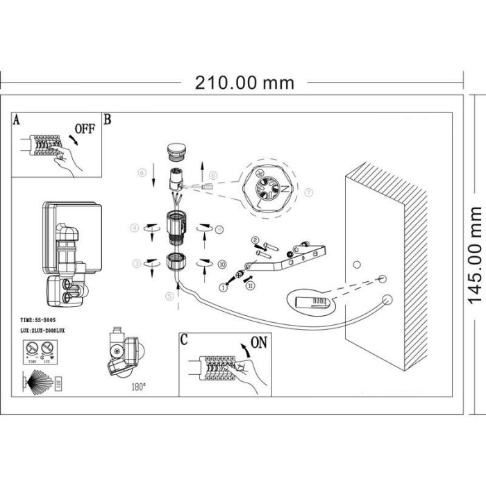 Svart utomhus vägglampa med rörelsesensor aluminium, Joey, IP44