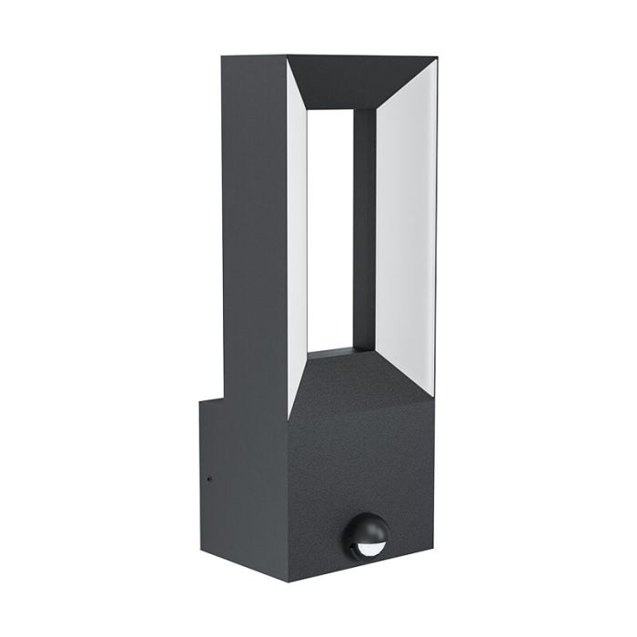 Svart modern utomhus vägglampa med rörelsesensor aluminium, Larisa, 5W, 3000K LED, IP44