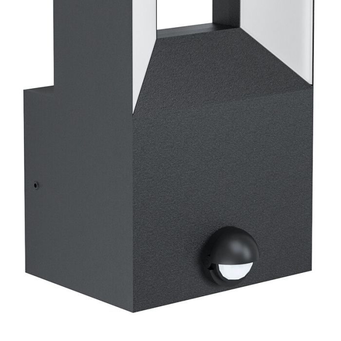 Svart modern utomhus vägglampa med rörelsesensor aluminium, Larisa, 5W, 3000K LED, IP44