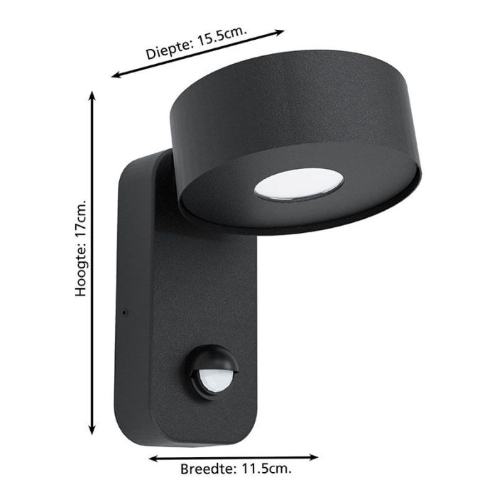 Svart modern utomhus vägglampa med rörelsesensor stål, Liliana, 6W, 3000K LED, IP44