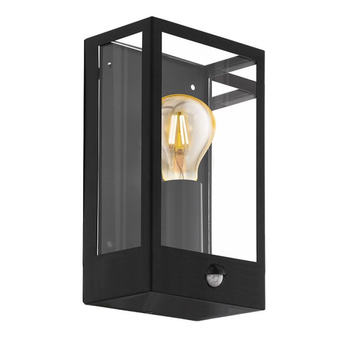 Svart industri utomhus vägglampa med rörelsesensor stål, Alihan, IP44
