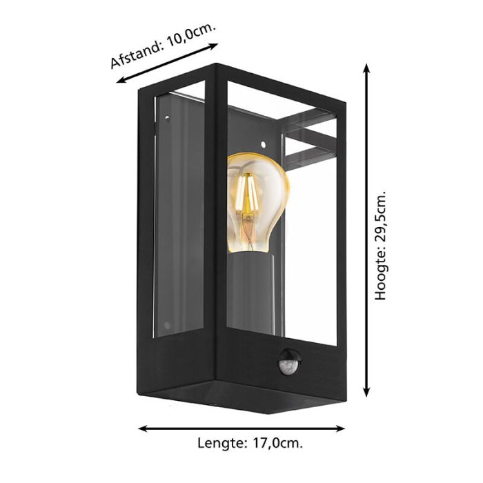 Svart industri utomhus vägglampa med rörelsesensor stål, Alihan, IP44