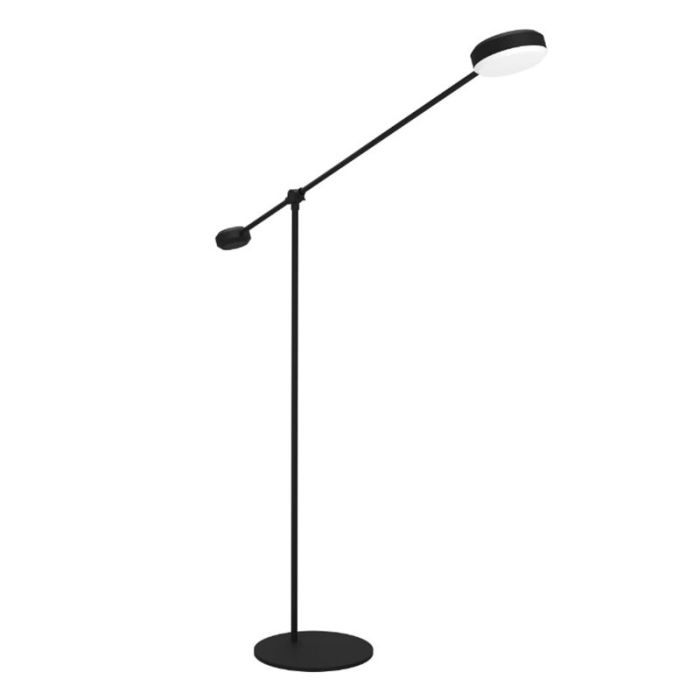 Svart modern läslampa golv aluminium, Thies, 24W, 3000K LED, 3 stegs dimmer