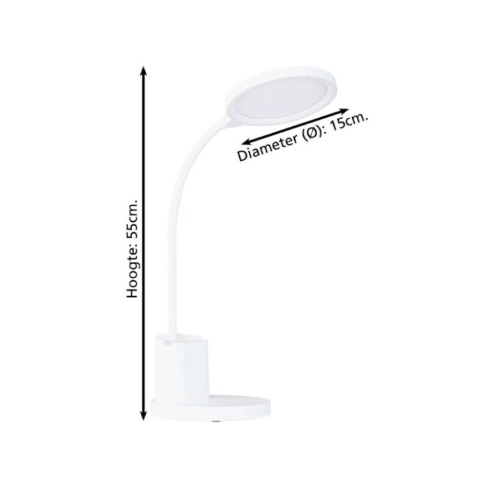 Vit bordslampa plast, Vinnie, 2,1W, varm till kall vit justerbar LED, 3 stegs dimmer