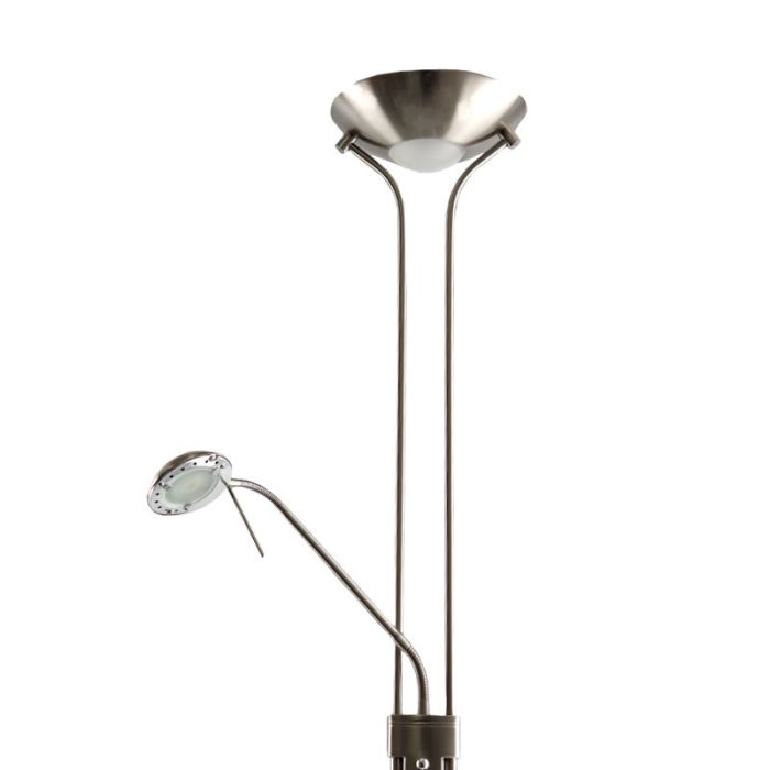 Modern läslampa golv nickel, Salvador, 18W, 3000K LED, med brytare