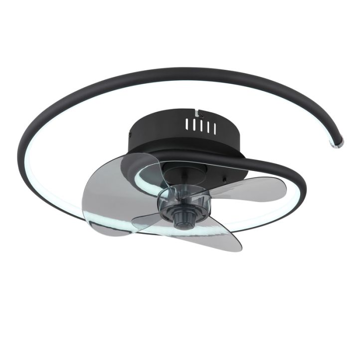 Svart design takfläkt metall, Lein, 30W, varm till kall vit justerbar LED, met fjärrkontroll
