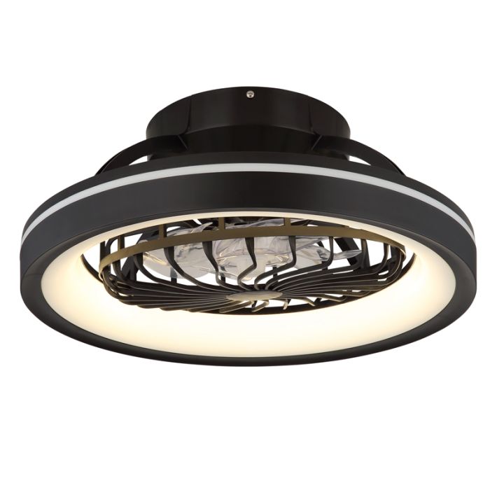 Svart modern takfläkt plast, Lenard, 40W, varm till kall vit justerbar LED, met fjärrkontroll