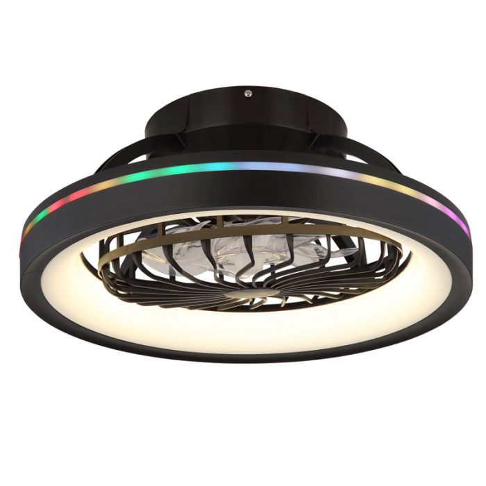 Svart modern takfläkt plast, Lenard, 40W, varm till kall vit justerbar LED, met fjärrkontroll