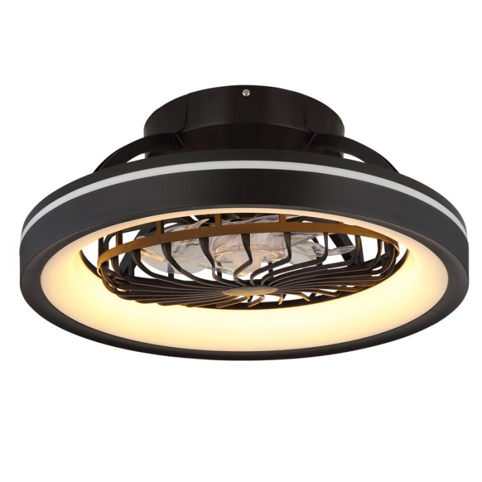 Svart modern takfläkt plast, Lenard, 40W, varm till kall vit justerbar LED, met fjärrkontroll