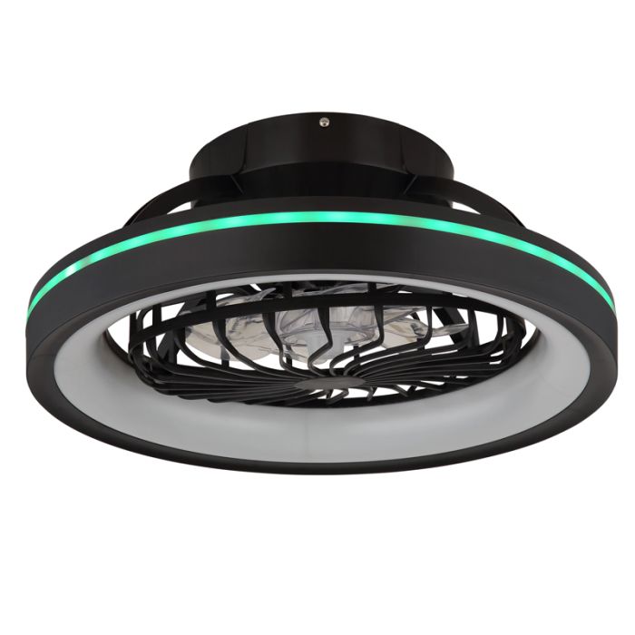 Svart modern takfläkt plast, Lenard, 40W, varm till kall vit justerbar LED, met fjärrkontroll