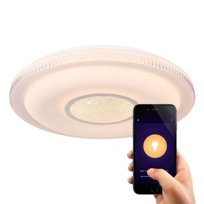 Vit modern smart taklampa metall, Aldin, 30W, varm till kall vit justerbar LED