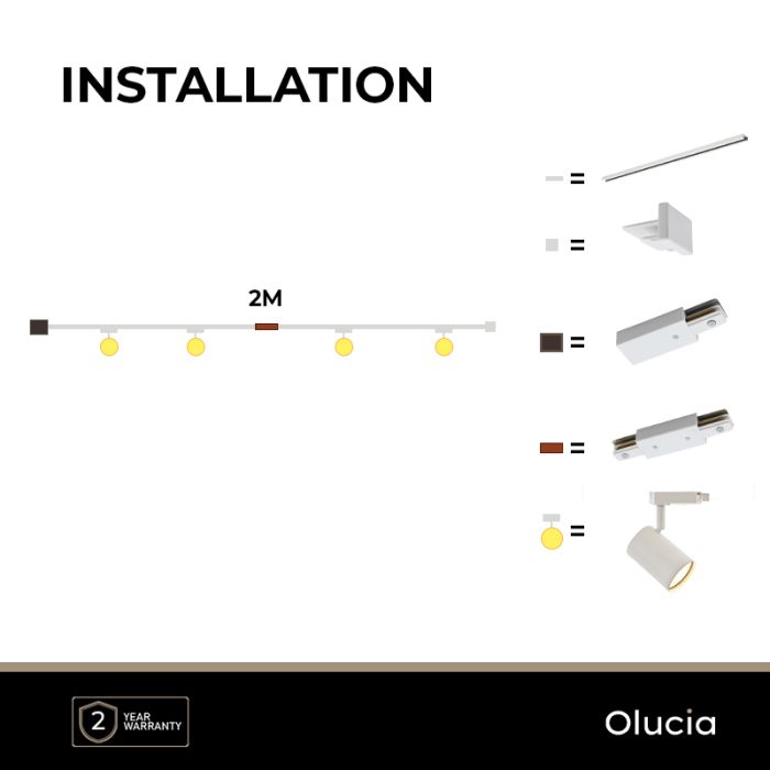 2M 1 fas skensystem vit + 4 Elena spotlights