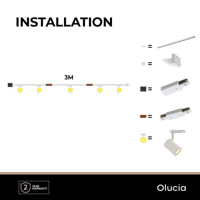 3M 1 fas skensystem vit + 5 Elena spotlights