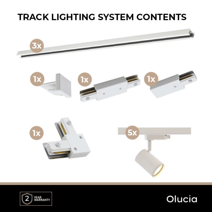 3M 1 fas skensystem vit med L-koppling + 5 Elena spotlights