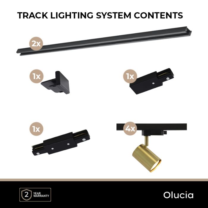 2M 1 fas skensystem mässing + 4 Elena spotlights