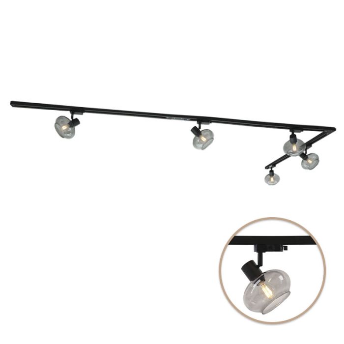 3M 1 fas skensystem svart med L-koppling + 5 Skip spotlights